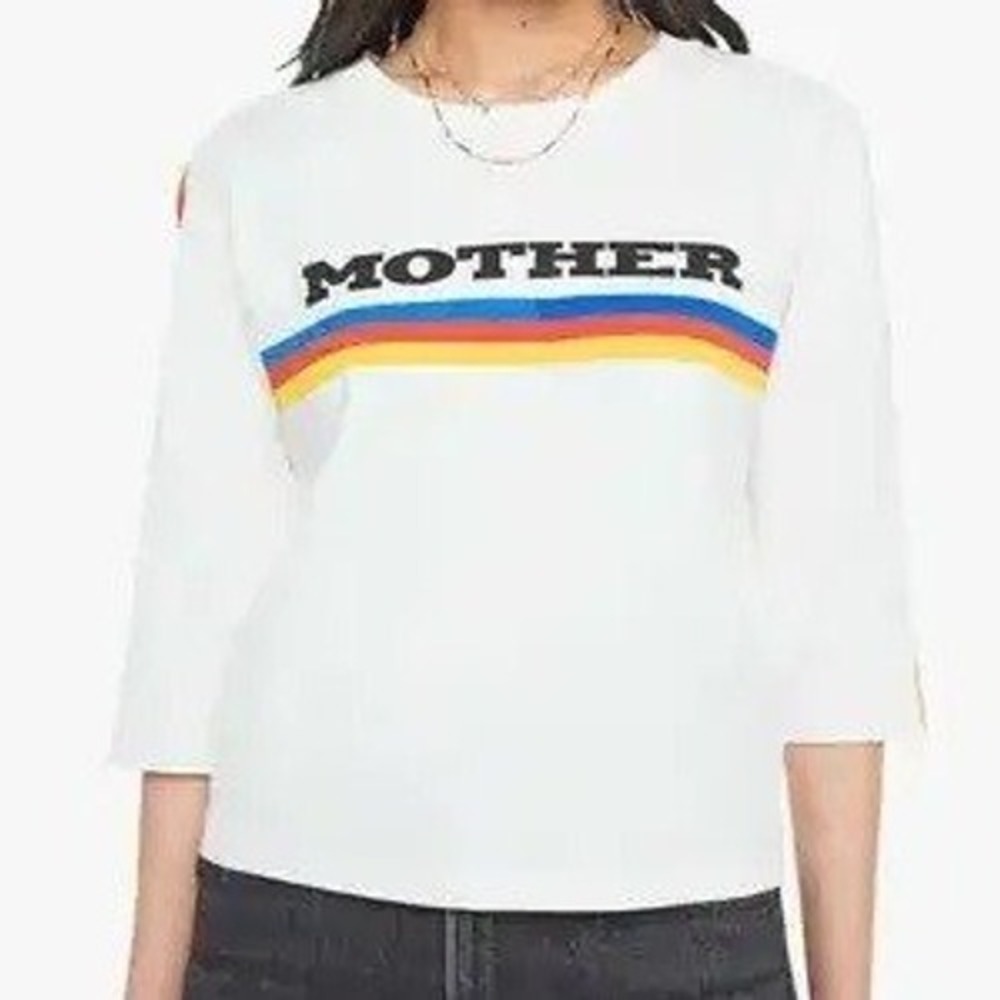 MOTHER Women's 63 The Better Half Tee 3/4 Length Sleeve Retro 100% Cotton Size S